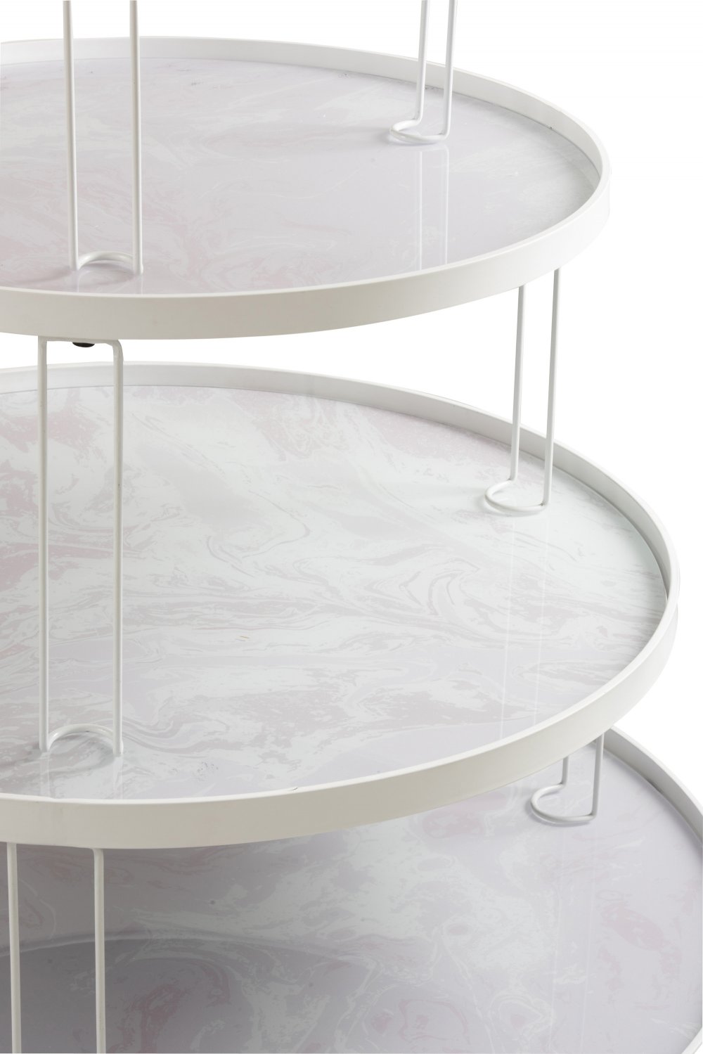 Set de 2 tables marbrées AVRA en verre blanc et métal noir.